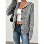 Women s Hooded Mixed Wool Button Up Long Sleeve Lightweight Cardigan Sweater