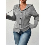 Women s Hooded Mixed Wool Button Up Long Sleeve Lightweight Cardigan Sweater