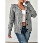 Women s Hooded Mixed Wool Button Up Long Sleeve Lightweight Cardigan Sweater