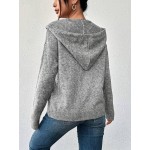 Women s Hooded Mixed Wool Button Up Long Sleeve Lightweight Cardigan Sweater