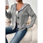 Women s Hooded Mixed Wool Button Up Long Sleeve Lightweight Cardigan Sweater