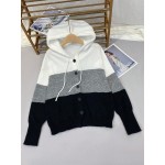 Women s Color Block Button Up Drawstring Hooded Lightweight Cardigan