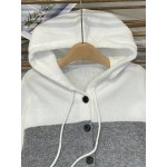 Women s Color Block Button Up Drawstring Hooded Lightweight Cardigan