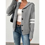 Women s Hooded Knitted Cardigan With Buttons And Drawstring Long Sleeve Solid Color Lightweight Single Striped