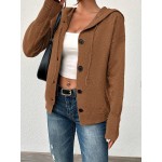 Women Single Breasted Solid Color Hooded Long Sleeve Cardigan Sweater