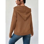 Women Single Breasted Solid Color Hooded Long Sleeve Cardigan Sweater