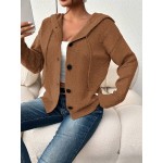 Women Single Breasted Solid Color Hooded Long Sleeve Cardigan Sweater