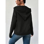 Women s Solid Color Button Drawstring Hooded Long Sleeve Lightweight Asymmetric Cardigan Sweater