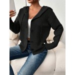 Women s Solid Color Button Drawstring Hooded Long Sleeve Lightweight Asymmetric Cardigan Sweater