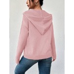 Women s Solid Color Hooded Button Drawstring Long Sleeve Lightweight Single Breasted Cardigan