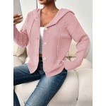 Women s Solid Color Hooded Button Drawstring Long Sleeve Lightweight Single Breasted Cardigan