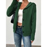 Women s Solid Color Button Hooded Long Sleeve Lightweight Cardigan Sweater