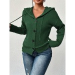 Women s Solid Color Button Hooded Long Sleeve Lightweight Cardigan Sweater