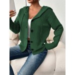 Women s Solid Color Button Hooded Long Sleeve Lightweight Cardigan Sweater