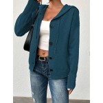 Women Button Fastening Hooded Long Sleeve Solid Color Lightweight Cardigan Sweater