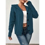 Women Button Fastening Hooded Long Sleeve Solid Color Lightweight Cardigan Sweater