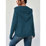 Women Button Fastening Hooded Long Sleeve Solid Color Lightweight Cardigan Sweater