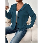 Women Button Fastening Hooded Long Sleeve Solid Color Lightweight Cardigan Sweater