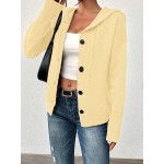 Women s Solid Color Button Up Hooded Long Sleeve Lightweight Cardigan