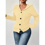 Women s Solid Color Button Up Hooded Long Sleeve Lightweight Cardigan