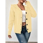 Women s Solid Color Button Up Hooded Long Sleeve Lightweight Cardigan