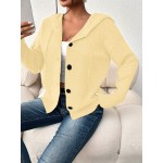 Women s Solid Color Button Up Hooded Long Sleeve Lightweight Cardigan