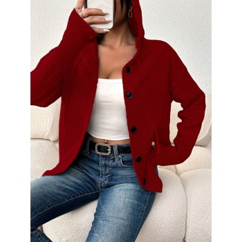 Women s Solid Color Button Drawstring Long Sleeve Lightweight Cardigan Sweater