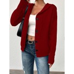 Women s Solid Color Button Drawstring Long Sleeve Lightweight Cardigan Sweater