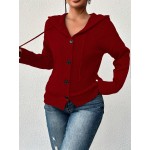 Women s Solid Color Button Drawstring Long Sleeve Lightweight Cardigan Sweater