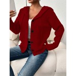 Women s Solid Color Button Drawstring Long Sleeve Lightweight Cardigan Sweater