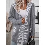 Letter Graphic Dual Pocket Drop Shoulder Hooded Duster Cardigan