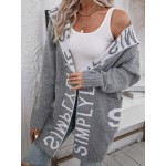 Letter Graphic Dual Pocket Drop Shoulder Hooded Duster Cardigan