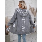 Letter Graphic Dual Pocket Drop Shoulder Hooded Duster Cardigan