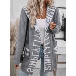 Letter Graphic Dual Pocket Drop Shoulder Hooded Duster Cardigan