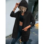 Letter Pattern Dual Pocket Drop Shoulder Hooded Cardigan