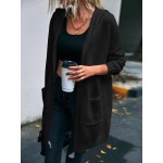 Letter Pattern Dual Pocket Drop Shoulder Hooded Cardigan