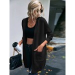 Letter Pattern Dual Pocket Drop Shoulder Hooded Cardigan