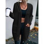 Letter Pattern Dual Pocket Drop Shoulder Hooded Cardigan