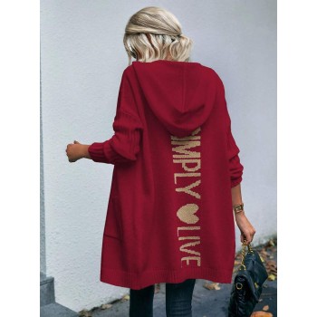 Women s Simple Printed Hooded Long Sleeve Cardigan