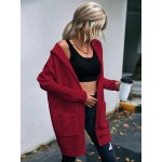 Women s Simple Printed Hooded Long Sleeve Cardigan