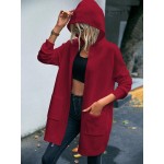 Women s Simple Printed Hooded Long Sleeve Cardigan