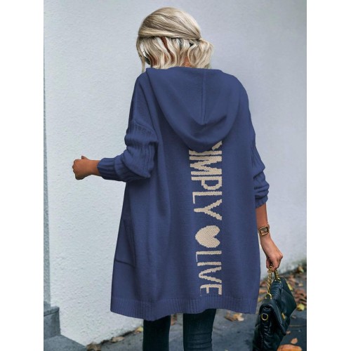 Women s Oversized Letter Heart Graphic Open Front Hoodie Autumn Winter