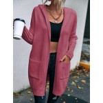 Letter Pattern Dual Pocket Drop Shoulder Hooded Duster Cardigan