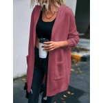 Letter Pattern Dual Pocket Drop Shoulder Hooded Duster Cardigan