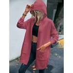 Letter Pattern Dual Pocket Drop Shoulder Hooded Duster Cardigan