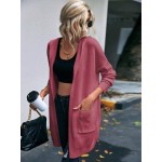 Letter Pattern Dual Pocket Drop Shoulder Hooded Duster Cardigan