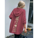 Letter Pattern Dual Pocket Drop Shoulder Hooded Duster Cardigan