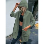 Letter Pattern Dual Pocket Drop Shoulder Hooded Cardigan