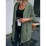 Letter Pattern Dual Pocket Drop Shoulder Hooded Cardigan