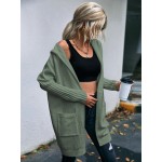 Letter Pattern Dual Pocket Drop Shoulder Hooded Cardigan